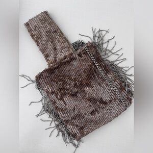 Zara Metallic Sequin Fringe Wristlet